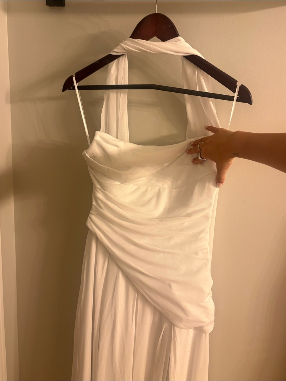 White Draped Maxi Dress with neck scarf